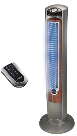 Lasko Oscillating Tower Fan with Remote, Quiet Floor Fans for Bedroom, 42, Woodgrain and Grey, T42954