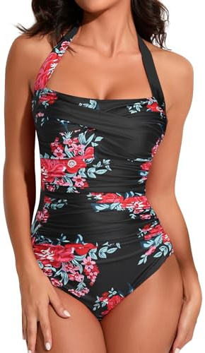 Smismivo Costume Push Up Intero con Controllo della Pancia per Donna Halter Imbottito Elegante Curvy Costumi da Bagno Donna Spiaggia Estate Beachwear