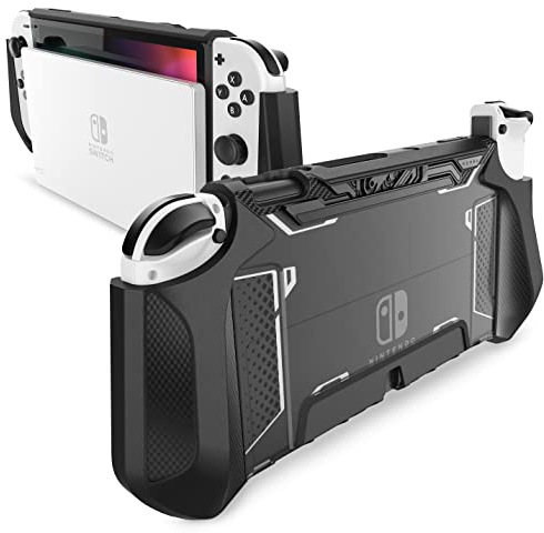 Mumba Dockable Hülle für Nintendo Switch OLED 2021, [Blade] TPU Grip Schutzhülle Zubehör Kompatibel mit Nintendo Switch OLED 7 Zoll und Joy-Con Controller (Schwarz)