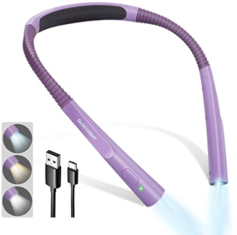 Glocusent Verbesserte LED Hals Leselampe, Muttertagsgeschenk für Mama, Handarbeitslampe, Leselampe Bett, 30-Min Timer, 3 Farben & 3 Helligkeiten, Wiederaufladbar & Langlebig, Stricken & Reparieren