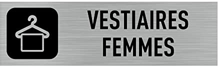 Signalétique.biz France - Plaque de porte VESTIAIRES FEMMES (Q0007) - 170 X 50 mm - Plaque aluminium brossé de 2mm