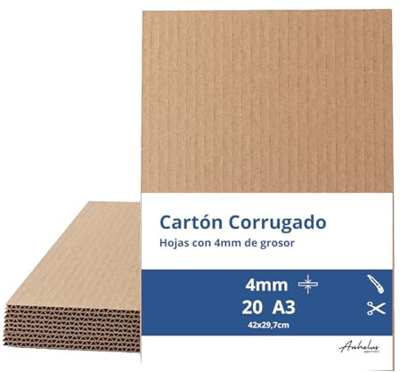 20 Fogli di Cartone Ondulato A3 | Spessore 4mm | Cartoni Imballaggio 42x29,7cm | Cartoncini Ondulati per Modellismo, inserti per imballaggio, Spedizzione e Artigianato