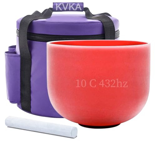 KVKA Bol chantant - 25 cm - Note C - 432 Hz - Rouge - Chakra - Guérison sonore - Pour la méditation, la relaxation - Avec sac de transport