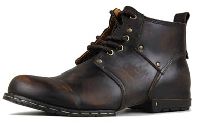 osstone Marron foncé rétro Bottes de Moto pour hommes Mode Zipper-up Bottes Chukka en cuir Chaussures décontractées OS-6015-2，retro Darkbrown，US10(EU44)