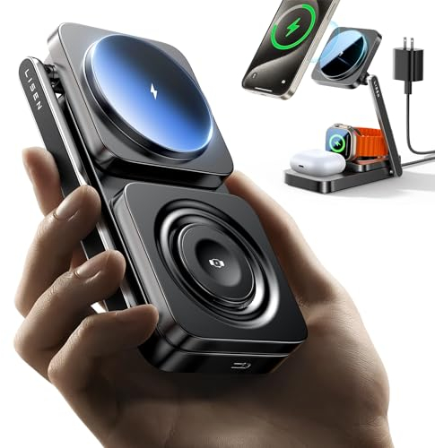 LISEN MagSafe Ladegerät Für iPhone Wireless Charger, 3 in 1 Ladestation Apple Watch und iPhone Kompatibel mit iPhone 16 15 14 13 12 Serie, Bed Induktive Ladestation Für Apple Watch & Air Pods Schwarz