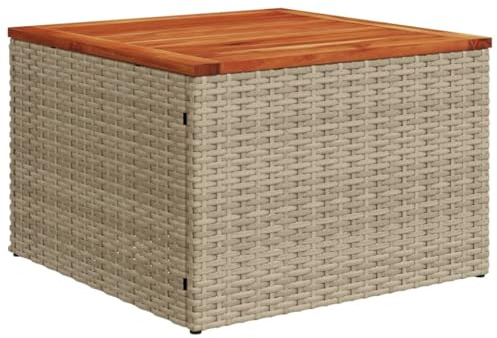 vidaXL Mesa de Jardín, Mesita de Centro, Mesa Auxiliar de Exterior, Mesa para Patio Terraza, Ratán Sintético Madera Maciza de Acacia Beige
