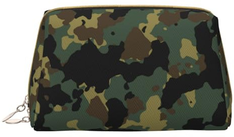 Bolsa organizadora de maquillaje de piel con patrón de camuflaje y cremallera de mano de gran capacidad, bolsa de maquillaje de viaje para artículos de tocador