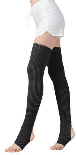 AhhiAboo Gestrickte Beinstulpen Beinwärmer Damen - Kniestrümpfe Ballett Stulpen - Winter Überkniestrümpfe mit Stompern für Party Dance und Yoga (schwarz, 29,5 Zoll)