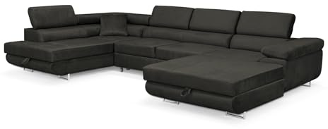 SOFILAND Wohnlandschaft Aller Moon U XXL-Ecksofa mit Schlaffunktion und Zwei Bettkästen. (Graphit, Links)