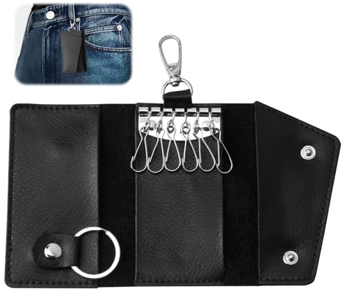 RJLLKD Leather Key Organiser, Small Leather Keychain Bag, Prevent Loss | Key Pouch for Everyday Personal Use or As Gift for Elders, Key Storage, Card Slots, and Coin Purse Into One Unit