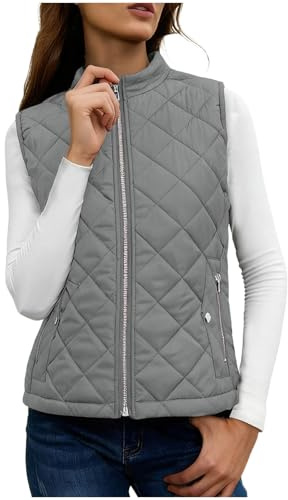 NSICBMNO Gilet Rembourré Pour Femme Avec Poches À Fermeture Éclair Gilet Matelassé Pour Femme Avec Col Debout Veste À Fermeture Éclair Gilet Léger En Duvet Gilet Rembourré Sans Manches Veste Ajustée