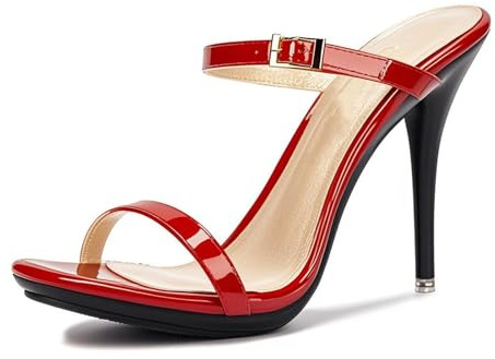 Hanfike Sandalias de tacón alto con dos correas para mujer, A001 Rojo, 37 EU
