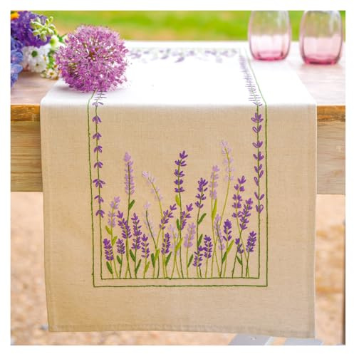 VERVACO Kit Centrotavola Ricamo Prestampato LAVANDA Set Ricamo Biancheria Da Tavola ca. 35 x 95 cm Set Fai Da Te Creativo Size Kit Hobby Creativi Adulti Casa Decor Embroidery Embroidery Runner
