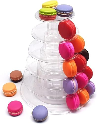Macaron Tour de Gateau Stan 6 Niveaux Présentoir à Macarons Présentoir à gâteaux en Plastique Support de Gâteau Rond Transparent pour Mariages,Anniversaires,fêtes,Desserts,pâtisseries et goûters