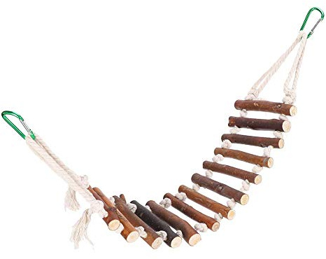KIMISS Pont d'échelle à Oiseaux en Bois Naturel 10 Cm, Corde en Coton pour Oiseaux de Compagnie, échelle Aérienne Horizontale Douce – Petit Pont Suspendu pour Animaux de Compagnie – Fournitures