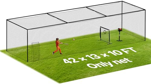 VEVOR Baseball Pop-Up Batting Cage 12700 x 3900 x 3080 mm, Portable Independent Batting Cage, with 30 Layers Knotted HDPE and Carabiners, for Indoor and Outdoor Use, Net Only