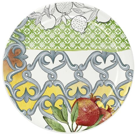 Wald Collezione da Tavola di Piatti Piani, Fondi, Frutta, Insalatiera e Portata in Ceramica Made in Italy, Decoro Mediterraneo, Lavabili in Lavastoviglie