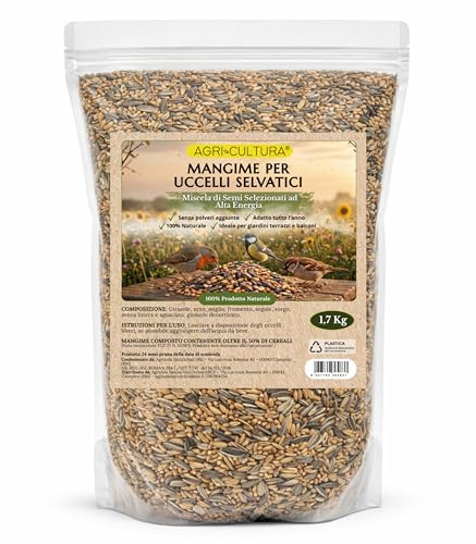 AGRI-CULTURA® | Mangime Uccelli Selvatici 1,7 Kg | Miscela Semi e Granaglie Naturali per Tutti i tipi di Uccelli | Alimentazione Completa, Ideale per Casette e Aree Protette.