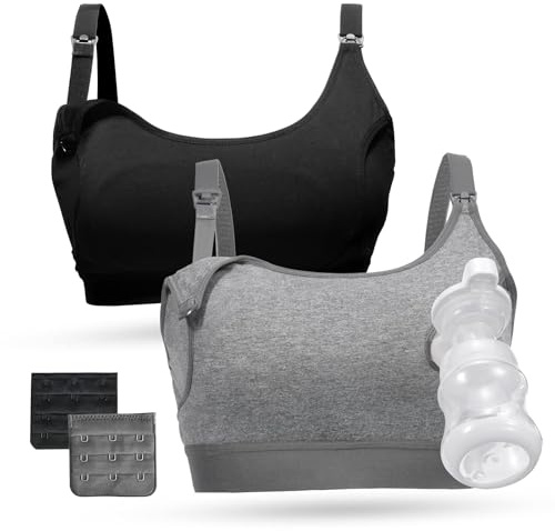 momcozy Hands Free Pumping & Nursing Bra in One, Cotton Adjustable Breast-Pumps Holding and Nursing Bras