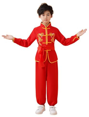 Générique Tenues d'entraînement Chinoises pour garçons et Filles, Tenues d'arts Traditionnels Wing Chun (Red, 3-4 Years)