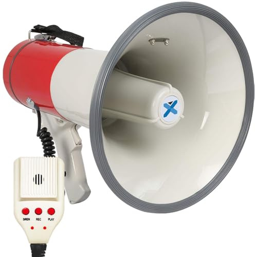 Vexus MEG050 Megafono con Funzione di Registrazione e Sirena (50 Watt, Raggio 1 KN, Microfono A Batterie)