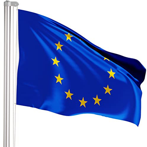 BRUBAKER Mât de Drapeau en Aluminium - Hauteur 6 m - Drapeau Europe 150 x 90 cm Inclus - Kit Complet avec Fourreau de Fixation