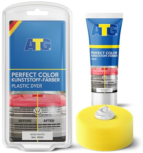ATG® Kunststoffpflege Auto Politur Weiß - Premium Kunststoff Auffrischer für Auto Motorrad LKW - Schonende Kunststoffpflege Auto Aussen & Innen - Auto Kunststoff Politur für maximalen Glanz