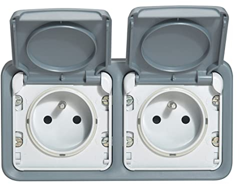 Legrand - Double prise de courant avec terre Plexo apparent horizontal - Gris