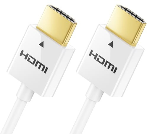 deleyCON 2m 4K HDMI 2.0 Kabel Slim (Litet och Flexibelt HDMI Kabel) - 1080P 2160P UHD ARC HDR 3D för TV, Monitor, Projektor, Laptop, Notebook, PC, Dator, PS4, PS5, XBOX - Vit