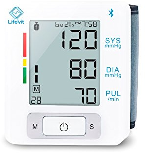 LifeVit BPM-150 - Tensiómetro de Muñeca Inteligente, Conexión Bluetooth BLE 4.0, Medición de Sístole, Diástole y Pulso, Detección de Arritmia, 2x90 memorias, Indicador de Batería Baja, Auto-Off