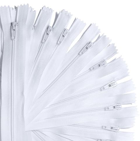 KGS Zippers for Sewing Crafts | 20 Pieces per Pack | Single Color #3 Nylon Zippers for Making Bags, Pouches, Pillow Covers and Sewing Craft Projects (White, 9 Inch (20 Pieces))
