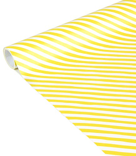 Clairefontaine 223861C - Un Rouleau De Papier Cadeau - Papier Affiche 80g - Dimensions : 5mx35cm (Spécial Petite Largeur) - Motif : Rayures blanches et jaunes - Idéal Pour Les Petits Emballages