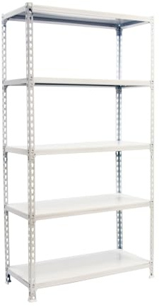 Simon Rack Scaffale Metallo Garage e 5 Ripiani, Capacità di Carico 180 kg e Punto di Flessione, 2000x1000x400 mm, Metallo, Scaffalatura per Garage, Bianco - Simonclick