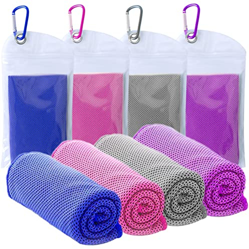 4 Packs Cooling Towel (40x12),Ice Towel,Soft Breathable Instant Towel,Microfiber Cool Towel for Yoga,Golf,Sport,Gym,Workout,Camping,Fitness,Outdoor &More Activities (Dark blue/rose red/grey/purple)