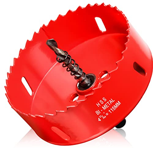 Borrkrona 115 mm diameter med centreringsborr, universell hålsåg, hålfräs, hålborr av HSS M42 bimetall för trä, mjuk metall och plast (ribpplattor och gips), med separerbara borr