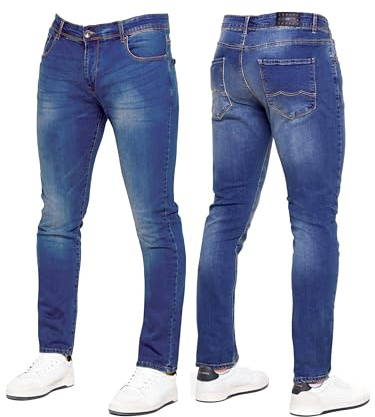 989Zé ENZO Jeans för män stretch smal passform denim byxor byxor EZ325 alla midjestorlekar, BLÅ, 34W x 32L