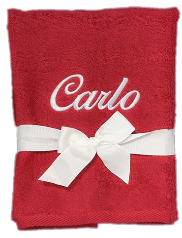 KIDDI-MEDIA Handtuch mit personalisierter Bestickung wie z.B. Name / 100x50cm – in Premium Qualität | 500 g/m² | 100% Baumwolle Frottier (50 x 100 cm, Rot)