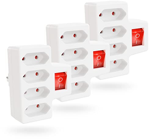 greate 3X 4fach Steckdose für Eurostecker mit Schalter bis zu 2300W - Steckdosenadapter 4fach ohne Kabel, Mehrfachsteckdose ohne Kabel, Eurostecker Verteiler, Mehrfachstecker für Steckdose