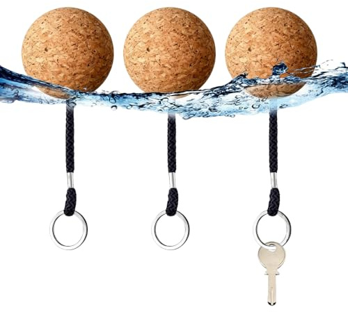 Upstore 3Pcs Floating Cork Ball Keyrings 53mm Wooden Float Key Ring Boat Float Key Chain Water Sport Accessories for Kayaking Sailing Boat Surfing Swimming Diving Fishing