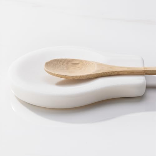 Navaris Poggiamestolo Marmo Bianco - Set da 2 Poggiamestoli Cucina - Poggia Mestolo - Porta Cucchiaio da Portata Grande - Poggiacucchiaio - Portacucchiaino - con Piedini Silicone
