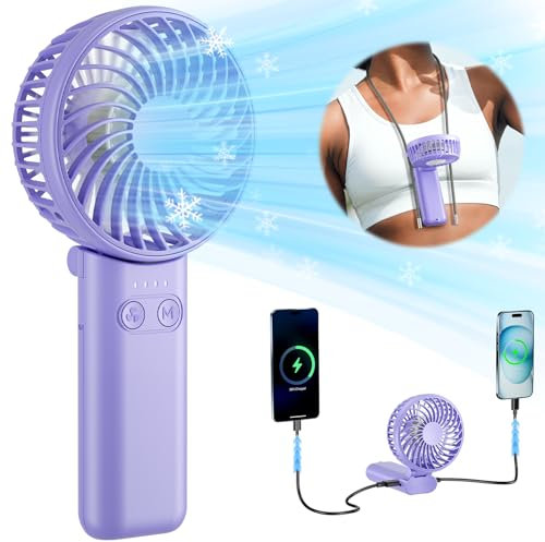 HandFan Upgraded Handheld Fan, 5 Speeds Strong Airflow Hand Fan [Max 27 Working Hours], 180° Foldable Compact Design Personal Fan Handheld with Portable Power for Travel/Disney/Concerts/Women (Purple)