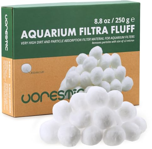 VORESTIC Aquarium Filtra Fluff, Filterwatte Aquarium, Filterschwamm Aquarium, Aquarium Filtermaterial, Filtermedium Aquarium 250 gram / Ø32 mm