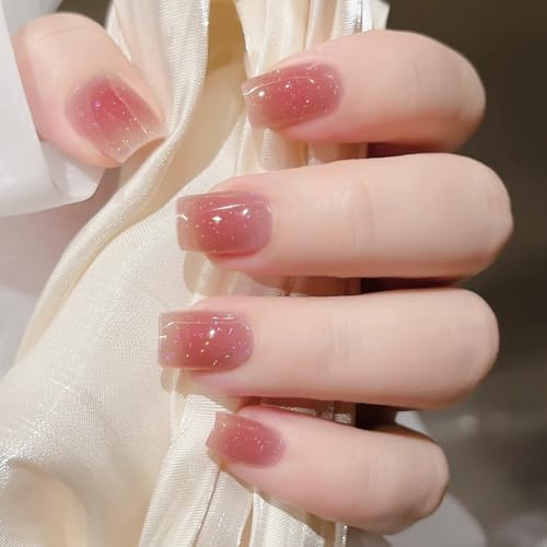 20Pcs Semi Cured Gel Nail Strips, Soft Self-Adhesive Gel Nail Stickers, Long-Lasting Waterproof Gel Nail Polish Wraps Salon-Quality Manicure Set for Women Girls Kids DIY Decorations - Blush Shimmer