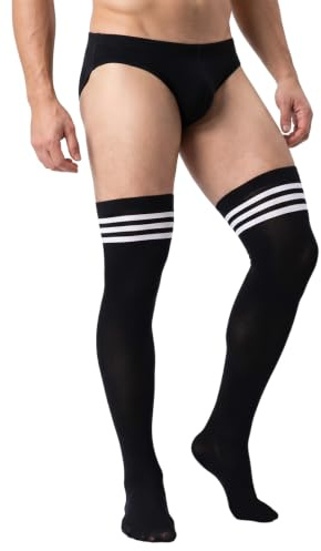 MKYSZLT Men's Sissy Thigh High Socks Over Knee Socks,Femboy Thigh High Stockings for Cross-dressers,Sheer Sissy Stockings Crossdressing Lingerie for Men,Black, Black, One Size