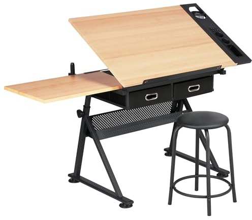 Yaheetech Art Drawing Desk Wood Drafting Table for Adults Artist Craft Tabletop Height Adjustment Writing Study Office Workstation with Pencil Ledge