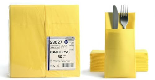 AROBA 1000 x Airlaid Cutlery Napkins (Yellow, 39 x 40 cm), High-Quality Napkin Pockets, Ready-Folded Cutlery Pockets, Fabric-Like Airlaid Napkins