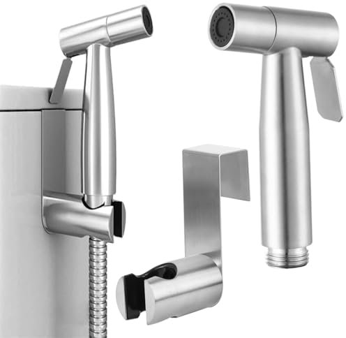 Doccetta per bidet, doccetta per bidet con gancio, spruzzatore per WC in acciaio inossidabile, spray per la pulizia del bagno, spruzzatore per bidet portatile, ausilio per WC per pulire i glutei