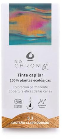 Tinte Vegetal Ecológico | Coloración Permanente para el pelo | 5.3 - Castaño Claro Dorado | Sin Amoníaco, sólo plantas naturales. Tintes Chroma
