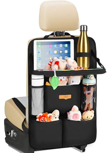SURDOCA Auto Organizer Kinder mit Klapptisch – Rücksitz Organizer mit Touchscreen-Tabletfach, Wasserdichter Rückenlehnenschutz, passt in die meisten Fahrzeuge