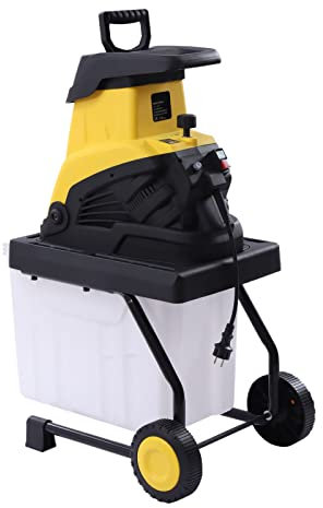 HOARLICN Trituradora de madera eléctrica para jardín, 2500 W, 45 L, velocidad de ralentí de gasolina, 4500 rpm, con caja de almacenamiento y guantes y gafas protectoras para madera, ramas